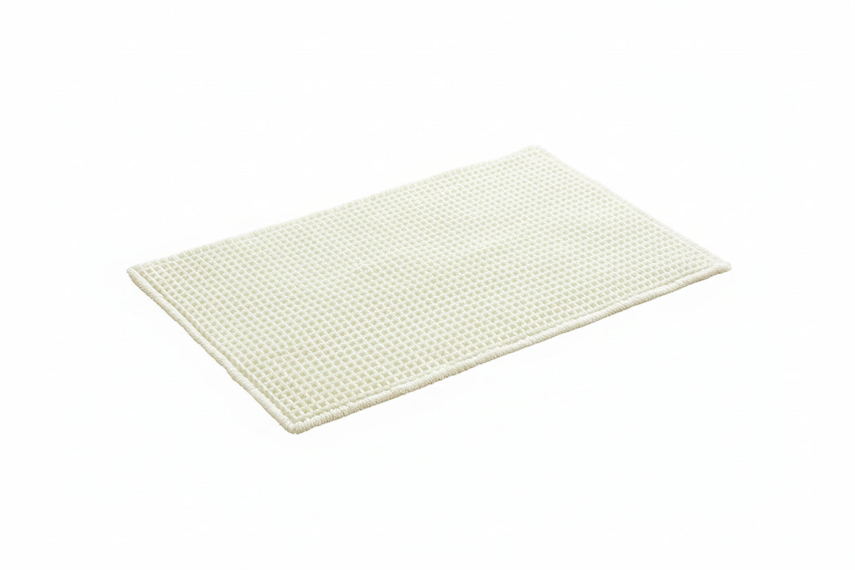 Bath Mat – Waffle Texture – Non Slip – Washable – Cream White
