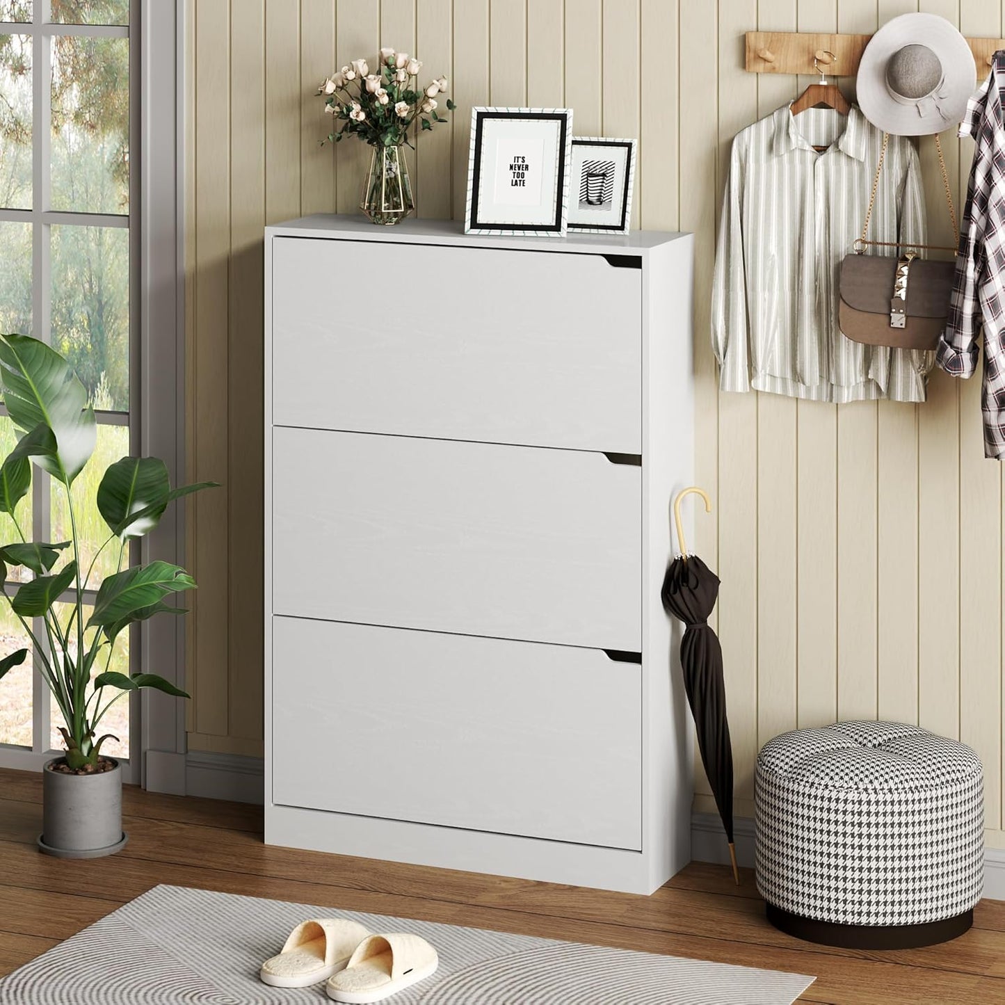 Shoe Cabinet – 3 Flip Drawers – White