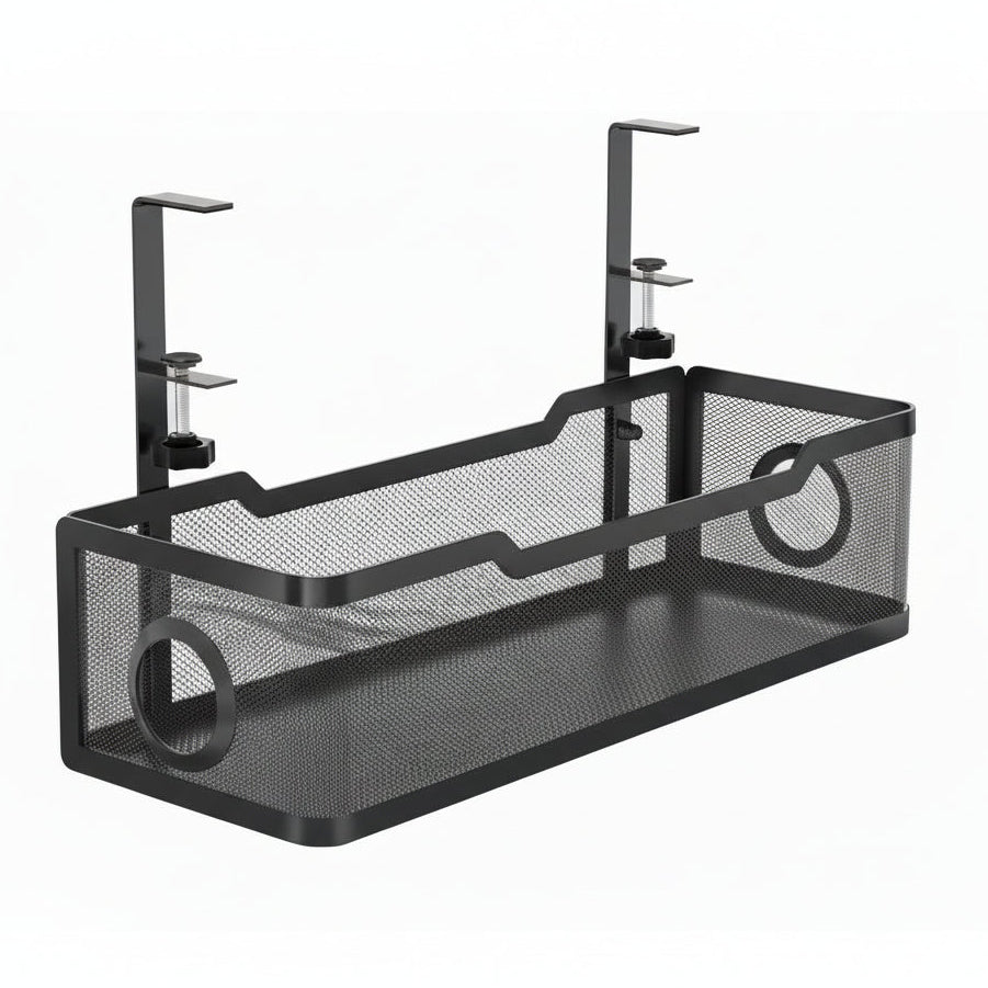 Under Desk Cable Management Tray White,  Wire Organizers No Drill, Cable Tray with Clamp for Wire Management, Cord Organization Box for Office, Home - No Damage to Desk