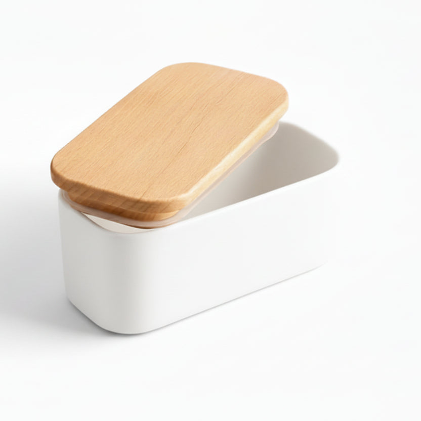 Butter Dish with Wooden Lid – Porcelain