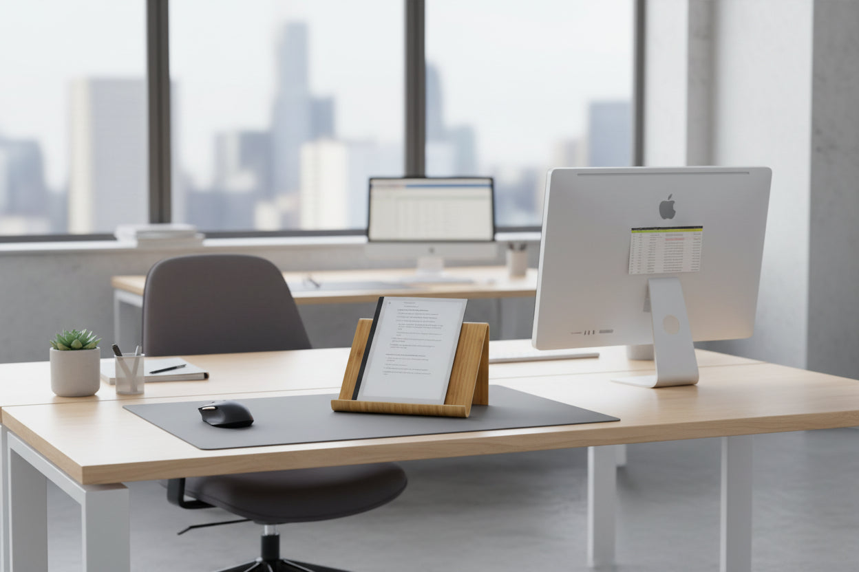 Bamboo Tablet Holder and Stand - Natural Wood - E-Readers, Smartphones - Kitchen Tabletop Organizer - Portable Stand for Books, Cookbooks, and Devices