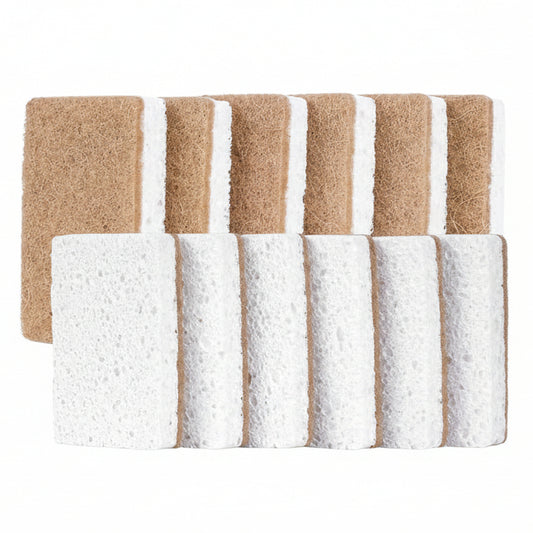 Plant-Based Kitchen Sponges - FSC Certified and PETA Approved, Natural, Eco-Friendly, Biodegradable Sisal Hemp Sponges for Dishes, Cleaning Sponge for Kitchen, Bathroom, Household - 12 Count
