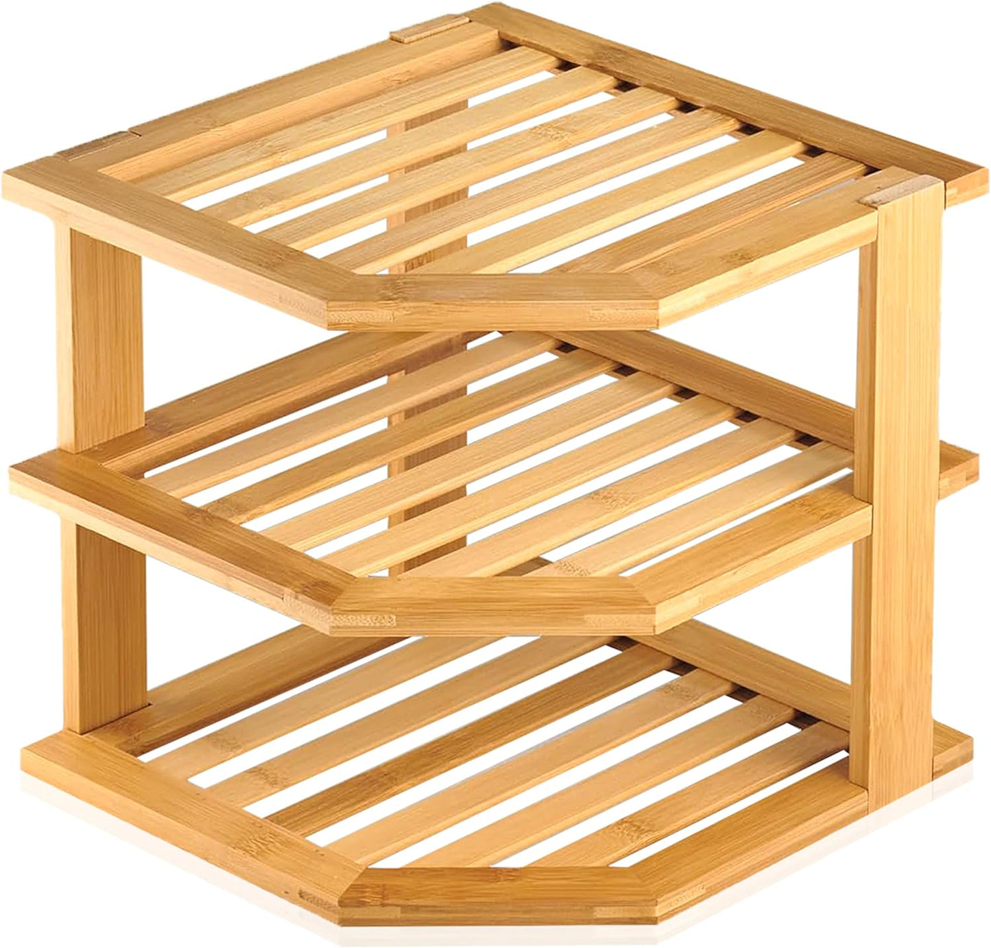Bamboo 3-Tier Corner Shelf Organizer for Countertop & Kitchen Cabinet, Space Organizer for Kitchen and Bathroom