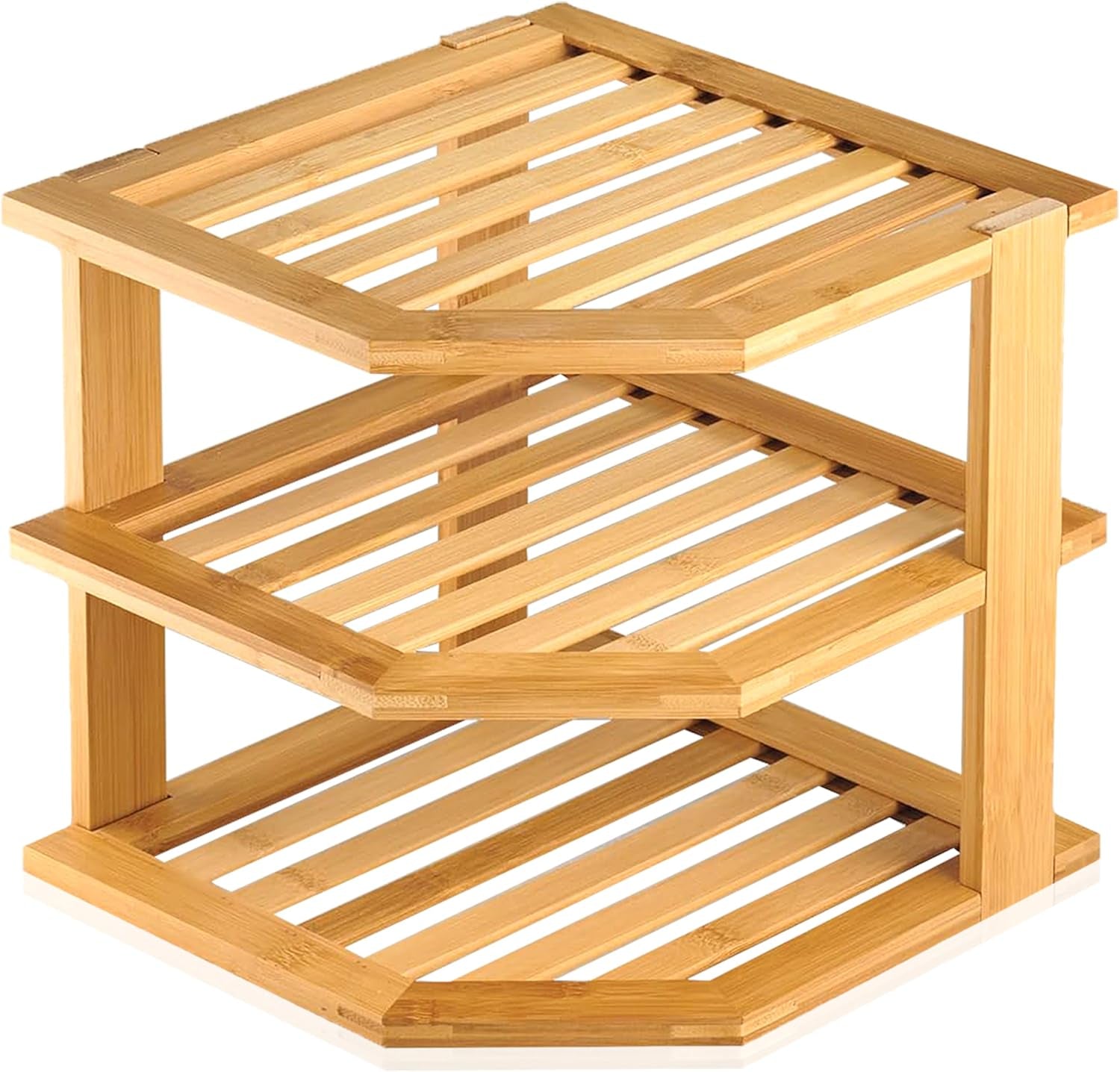 Bamboo 3-Tier Corner Shelf Organizer for Countertop & Kitchen Cabinet, Space Organizer for Kitchen and Bathroom