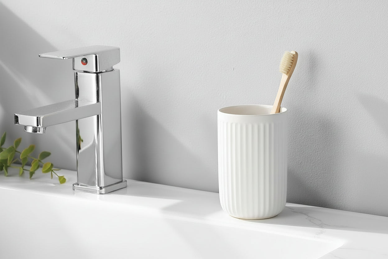 White Toothbrush Holders for Bathrooms - 1 Cups Ceramic Toothbrush Toothpaste Holders, White Bathroom Tumbler Cups Reusable Toothbrush Mouthwash Cup, Bathroom Counter Organizer.