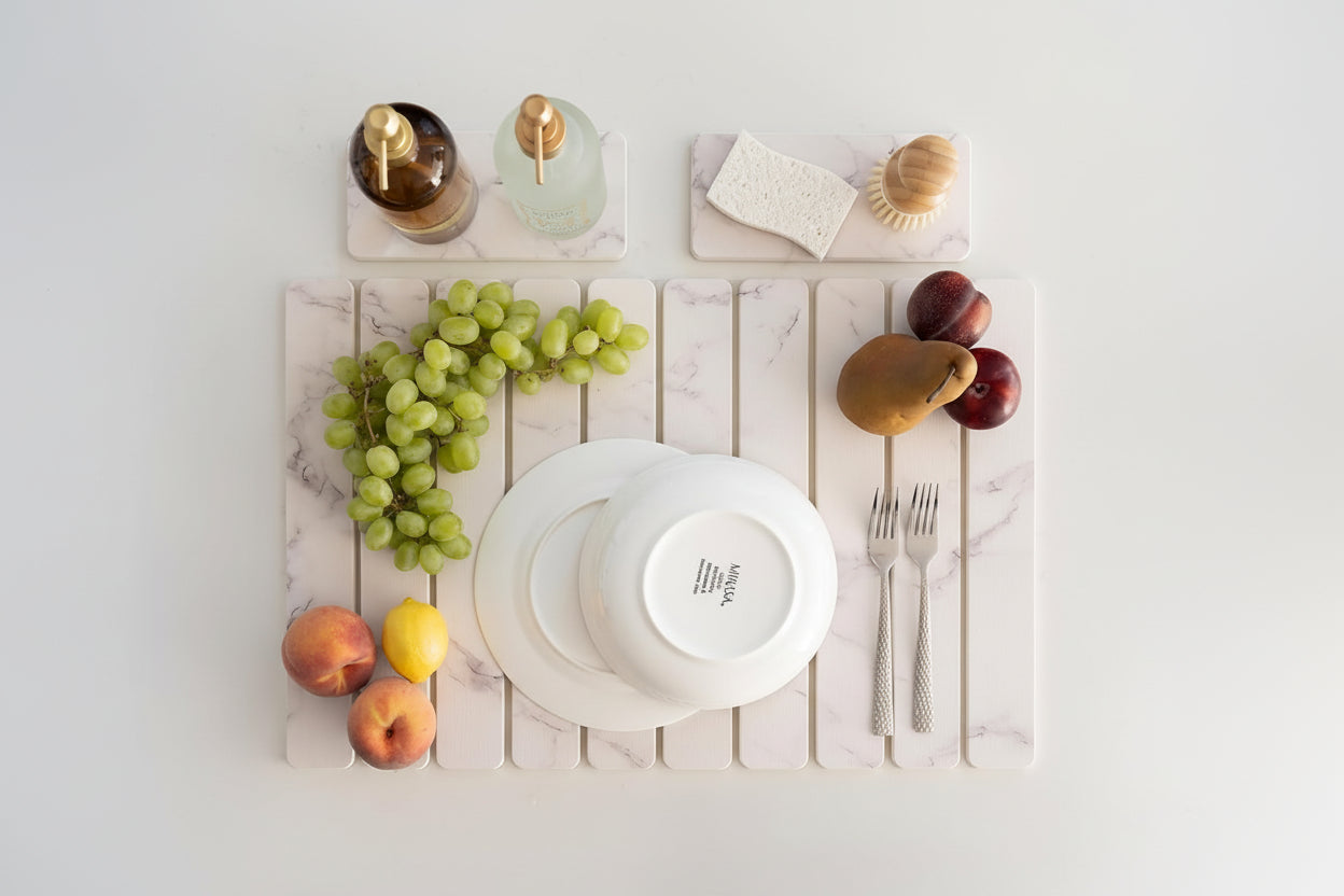 3-Pack Stone Dish Drying Mat Set for Kitchen Counter-Collapsible Diatomaceous Earth Pad Absorbs Water & Dries Dishes Fast | Includes 1 Large 24”X16” & 2 Small 4”X9” Non-Slip, Odor-Resistant Mats