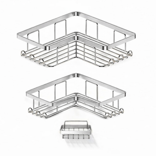 Corner Shower Caddy – 3 Pack – Adhesive – Stainless Steel – Brushed Silver