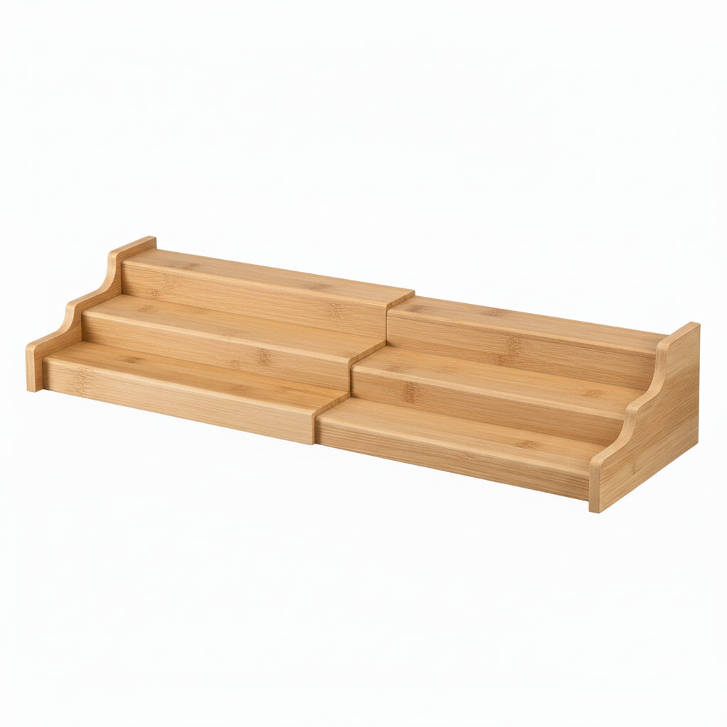 Spice Rack Kitchen Cabinet Organizer- 3 Tier Bamboo Expandable Display Shelf Yellow