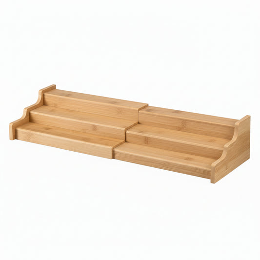 Spice Rack Kitchen Cabinet Organizer- 3 Tier Bamboo Expandable Display Shelf Yellow