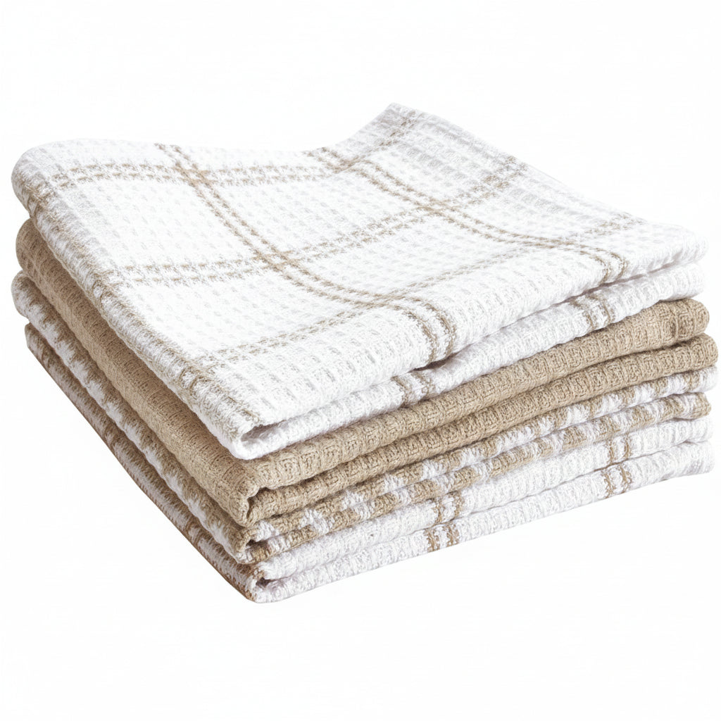 Premium Waffle Dish Cloths: Highly Absorbent, Super Soft Long Lasting - 100% Cotton, 12"X13" Flat Waffle Dish Towel for Cleaning & Drying Dishes, (4-Pack), Sand