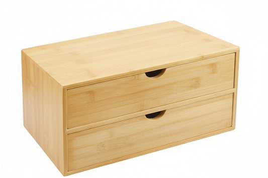 Bamboo Desk Organizer with Drawers Countertop Drawers 2 Drawers Counter Storage Box Corner Desk Organizer for Home Office No Assembly Required