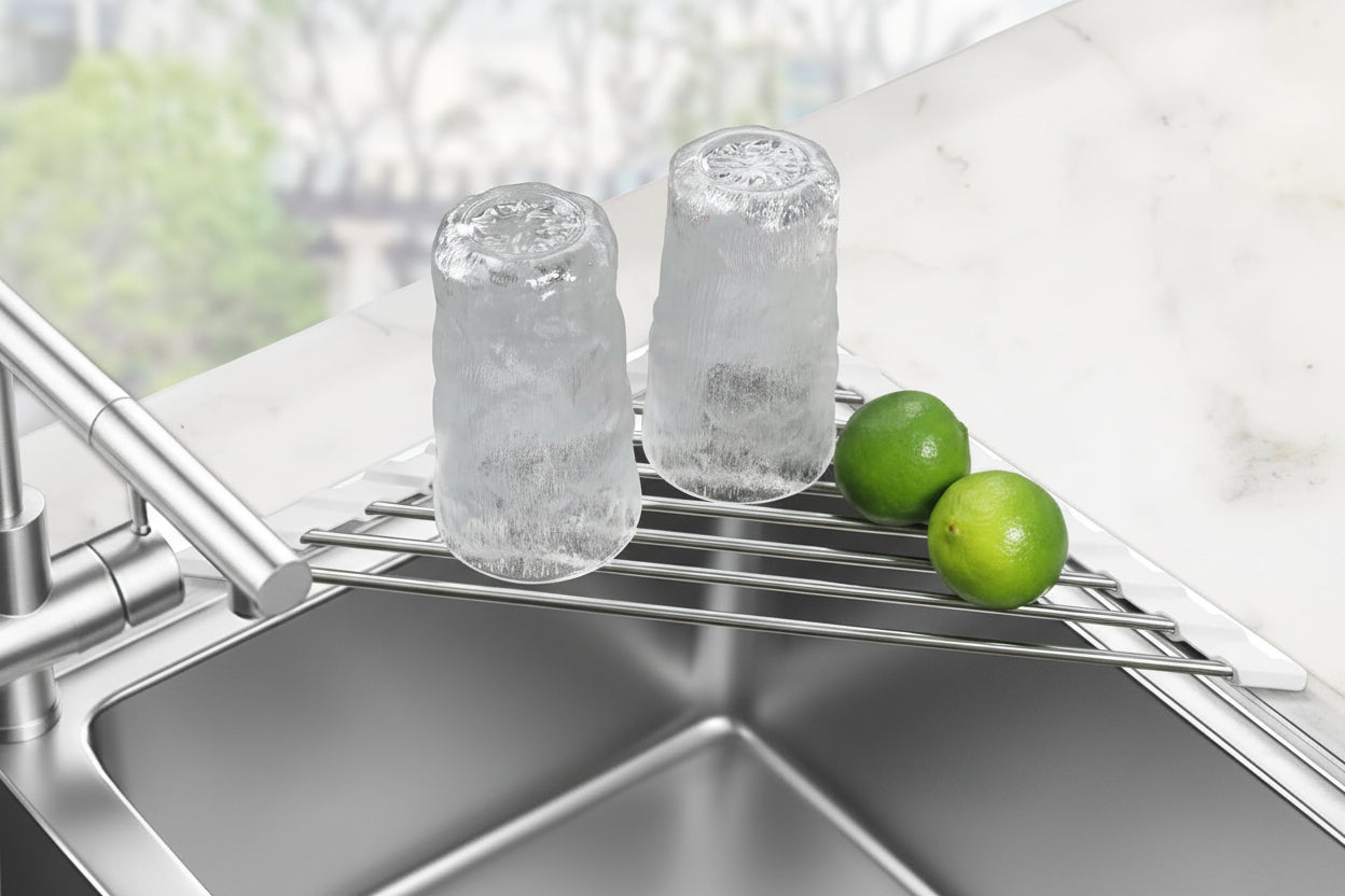 Sink Caddy Sponge Holder for Kitchen Sink, Small Dish Drainer for Kitchen Counter, Triangle Sink Brush Drainer Rack, Collapsible Dishes Drying Rack over Sinks, Dishrack Utensil Holder Dryer White