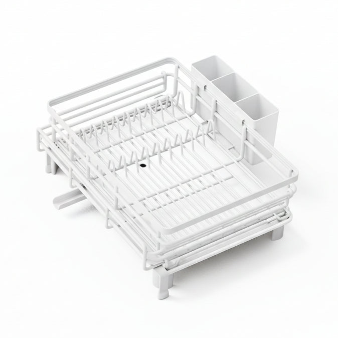 Dish Drying Rack - Extendable Dish Rack, Large Sink Drying Dish Drainer for Kitchen Counter, Stainless Steel Dish Strainer with Utensil Holder (White)