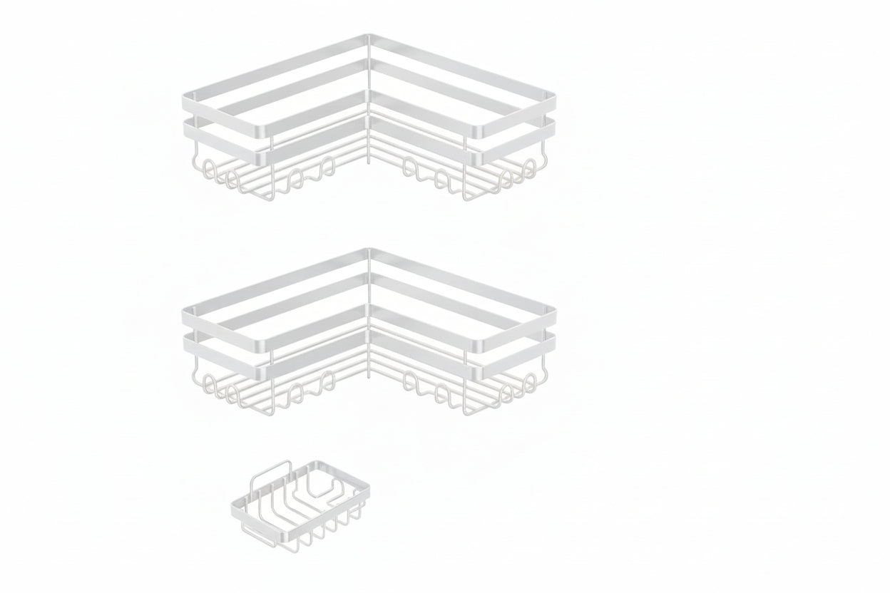 Corner Shower Caddy, 3 Pack Adhesive Bathroom Accessories with Soap Holder, Storage Stainless Shower Organizer Shelf with Hooks, No Drilling Shower Shelves for Bathroom(White, X-Large)