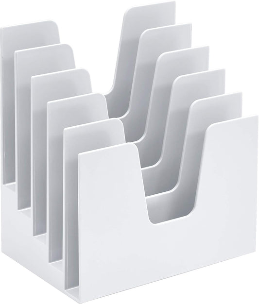 5 Section Incline File Sorter Organizer, Mail, Folder, Letter Desk Organizer, Rack for Office Organization Desktop (Plastic) (White Color)