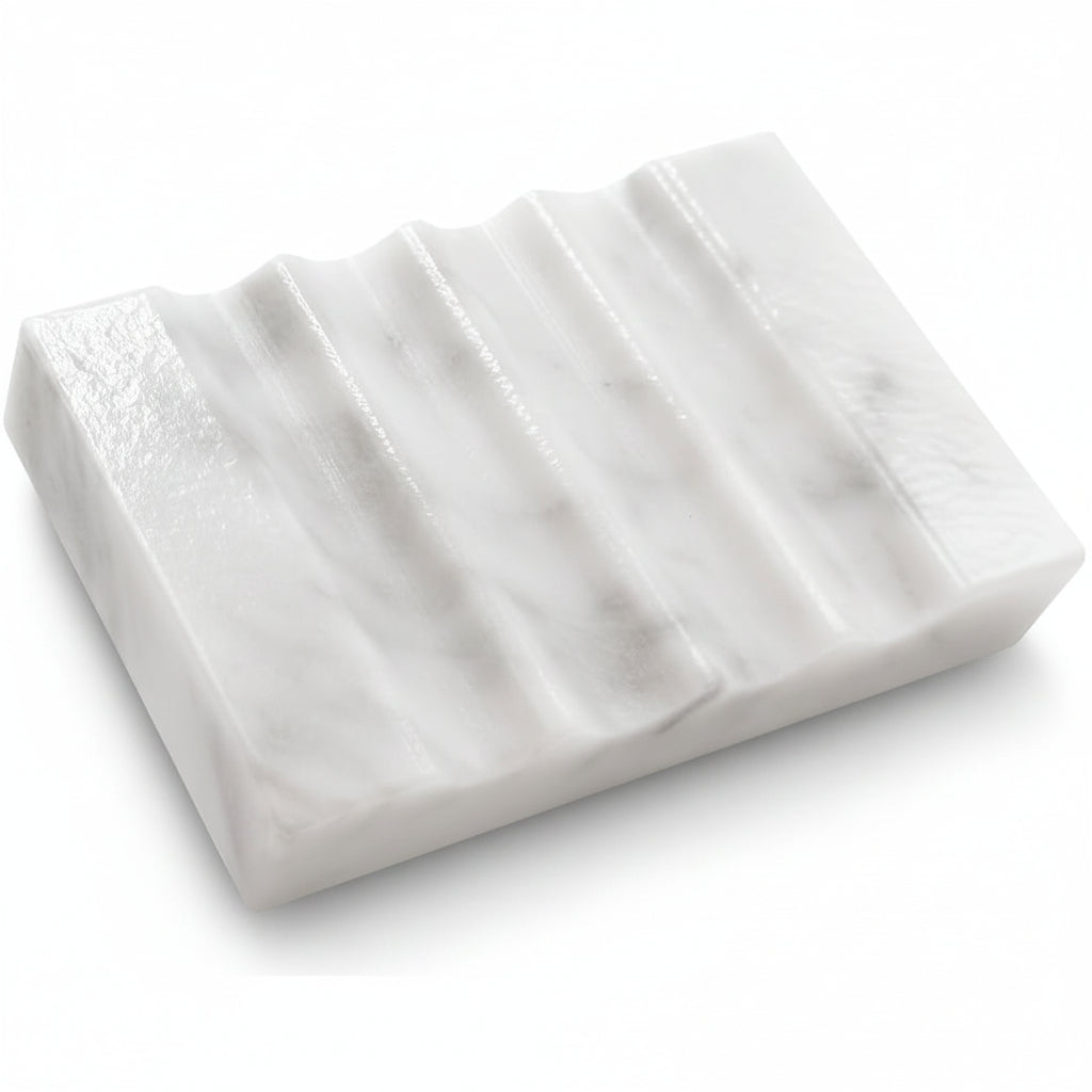 Real Marble Soap Dish for Shower Stone Tray Small Bar Soap Holder with Self Draining | Non-Slip, Luxury Bath Room Accessories (White)
