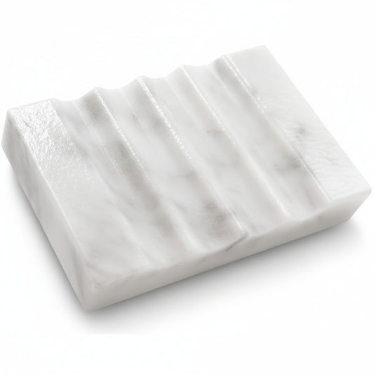 Real Marble Soap Dish for Shower Stone Tray Small Bar Soap Holder with Self Draining | Non-Slip, Luxury Bath Room Accessories (White)