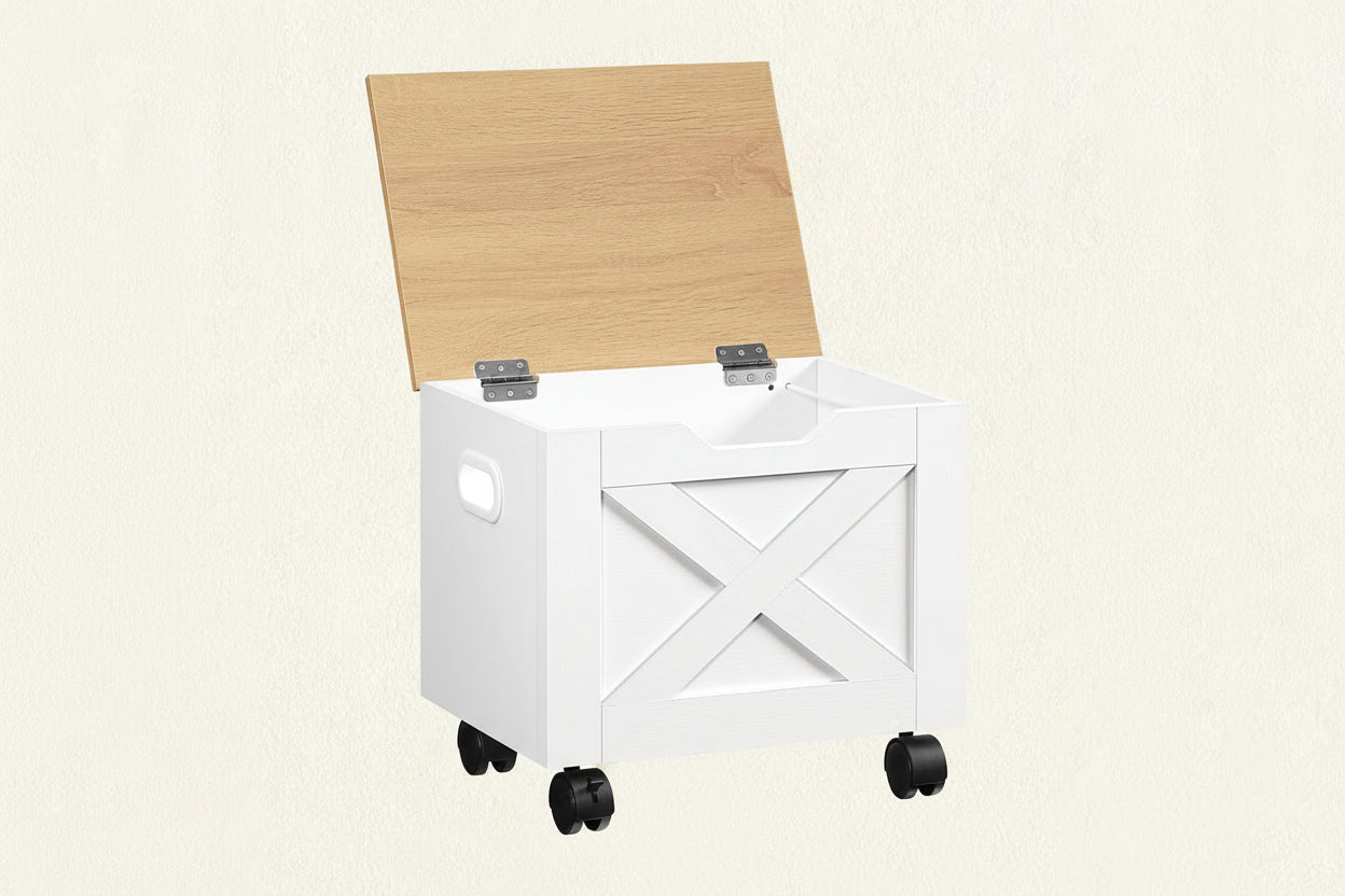 Rolling Filing Cabinet, Small File Cabinet under Desk with Single Drawer, Hanging File Organizer for A4/Letter-Size Documents, Organizer Box, for Home Office, White and Natural FCBN4001