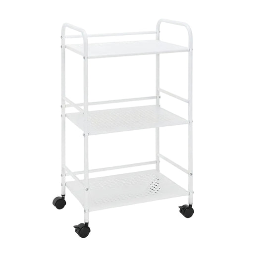 3-Tier Rolling Utility Cart – Metal Storage Organizer with Wheels, Mobile Kitchen Cart, Office & Home Organizer, White, 12" D X 16.92" W X 31.1" H