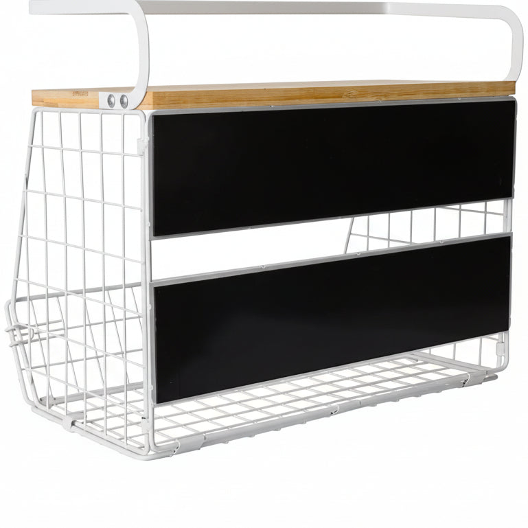 Magnetic Fridge Shelf with Wood Lid, Fruit Potato Onion Storage Bins, Pantry Organizers, Large Container Spice Rack for Refrigerator, Kitchen Counter, Cabinet (1, White)