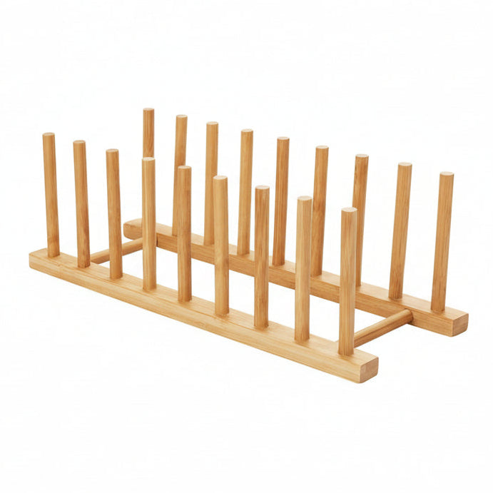 2Pcs Bamboo Dish Plate Bowl Cup Book Pot Lid Cutting Board Drying Rack Stand Drainer Storage Holder Organizer Kitchen Cabinet（Keep Dry）