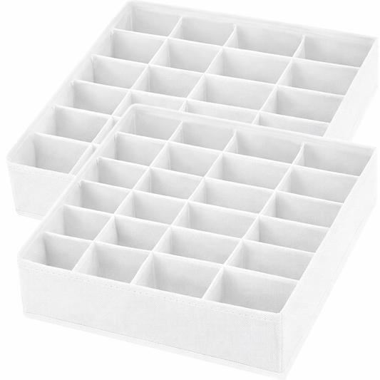 Sock Drawer Organizer – 2-Pack – Fabric Grid Storage – White