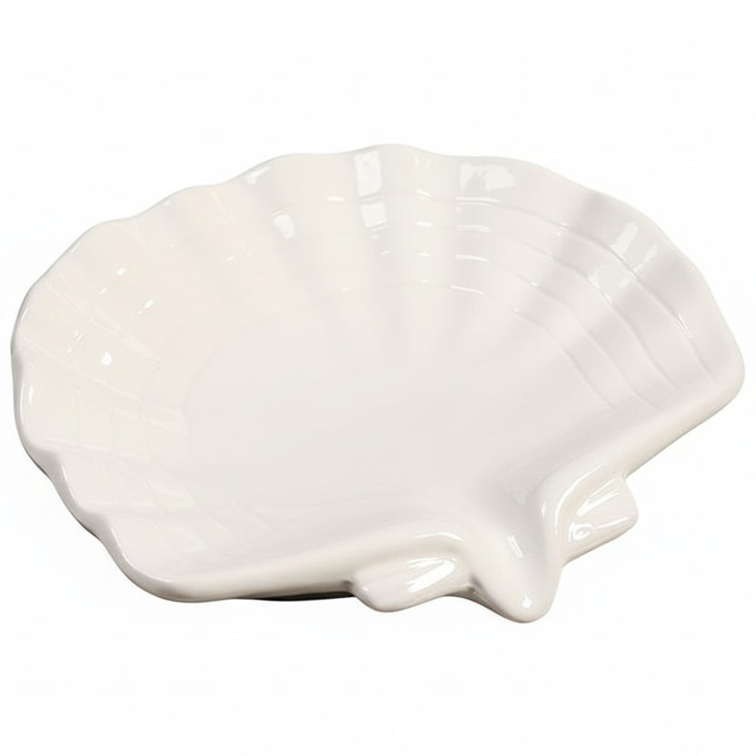 Ceramic Soap Holder, Sea-Shell Soap Tray with Self Draining, Soap Tray for Sink Washroom Bathroom Shower, Small Cute and Elegant Holder with Glaze, Easy Cleaning (White)