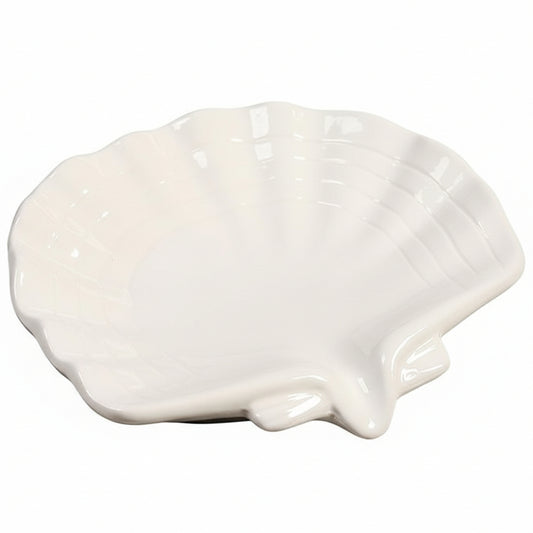 Ceramic Soap Holder, Sea-Shell Soap Tray with Self Draining, Soap Tray for Sink Washroom Bathroom Shower, Small Cute and Elegant Holder with Glaze, Easy Cleaning (White)