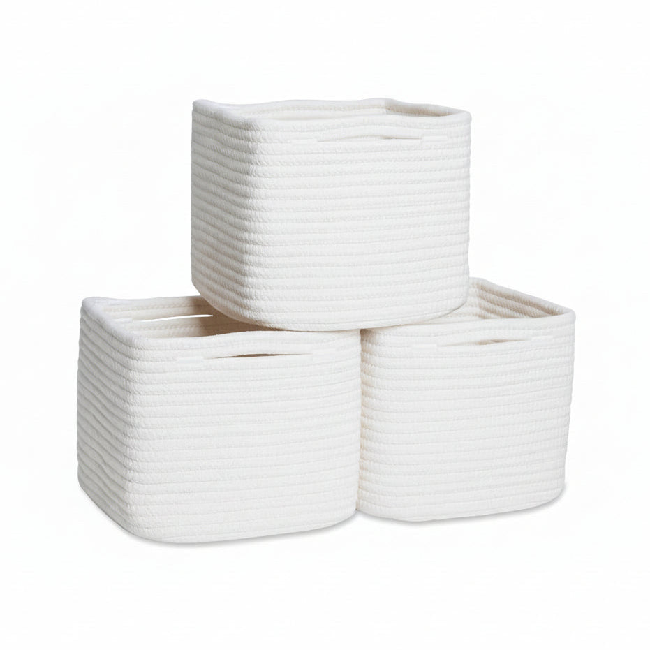 Storage Cubes 9”X9”X7”Cotton Rope Woven Baskets for Organizing 3-Pack | 9 Inch Cube Storage Bin | Small Basket for Shelf Nursery, Pantry, Decorative Plant, Bathroom Closet, Toy Gift