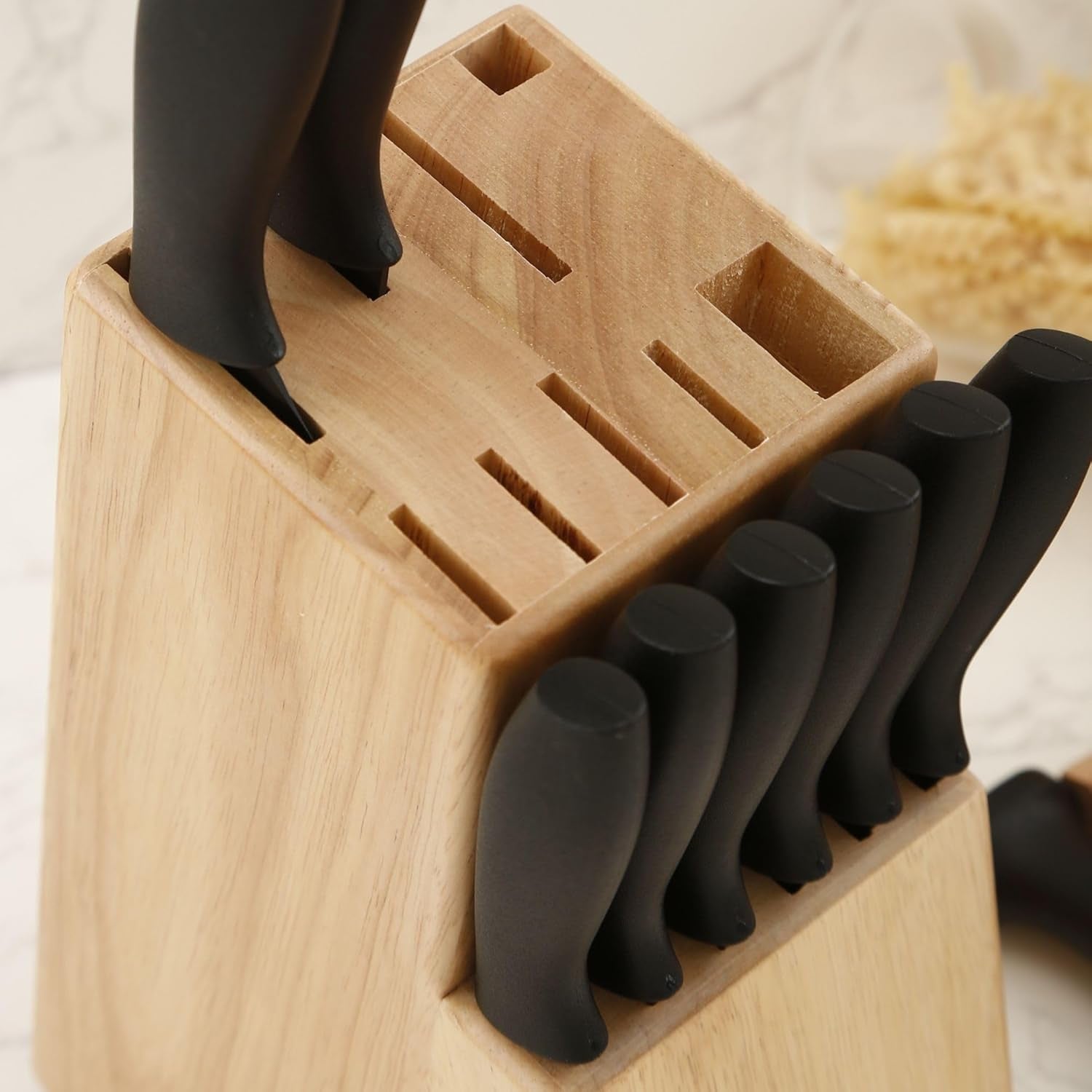 Kitchen Knife Holder Elegant & Sturdy (15 Slots). Universal Knife Block with Slots for Knives, Scissor and Sharpenner. Knife Block without Knives. Kitchen Knife Holders for Counter Top. (Pine)