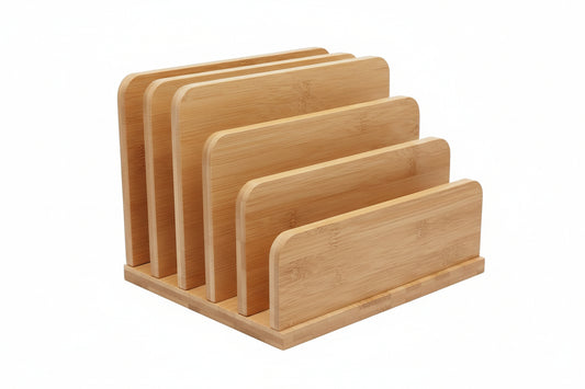 Desk File Mail Organizer Countertop, 5 Slots Bamboo Folder Sorter Holder for Letter, Envelope, Paper, Bill Filing, Desktop Tray Organizer for Office & Home