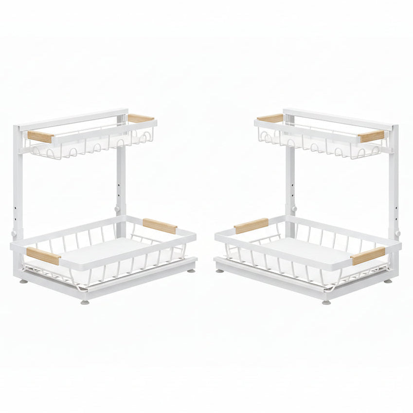 2 Packs under Sink Organizer, High Adjustable 2 Tier under Kitchen Sink Organizer, Multi-Purpose Storage Shelf for Kitchen Bathroom Cabinet (White)