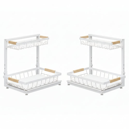 2 Packs under Sink Organizer, High Adjustable 2 Tier under Kitchen Sink Organizer, Multi-Purpose Storage Shelf for Kitchen Bathroom Cabinet (White)