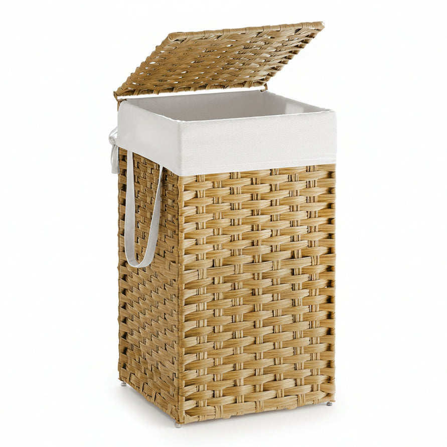 Laundry Hamper with Lid, 17.2 Gallon (65 L) Synthetic Rattan Clothes Laundry Basket with Lid and Handles, Foldable, Removable Liner, Goose Yellow ULCB165N01