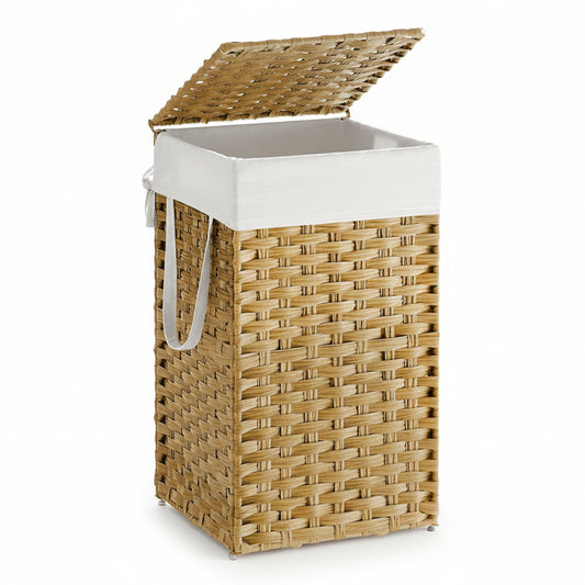 Laundry Hamper with Lid, 17.2 Gallon (65 L) Synthetic Rattan Clothes Laundry Basket with Lid and Handles, Foldable, Removable Liner, Goose Yellow ULCB165N01