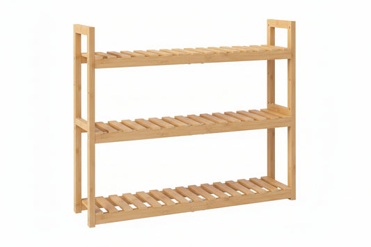 Bamboo Organizer Rack - Adjustable 3-Tier Storage Shelf, Wall Mounted or over the Toilet, Living Room, Kitchen (Natural)