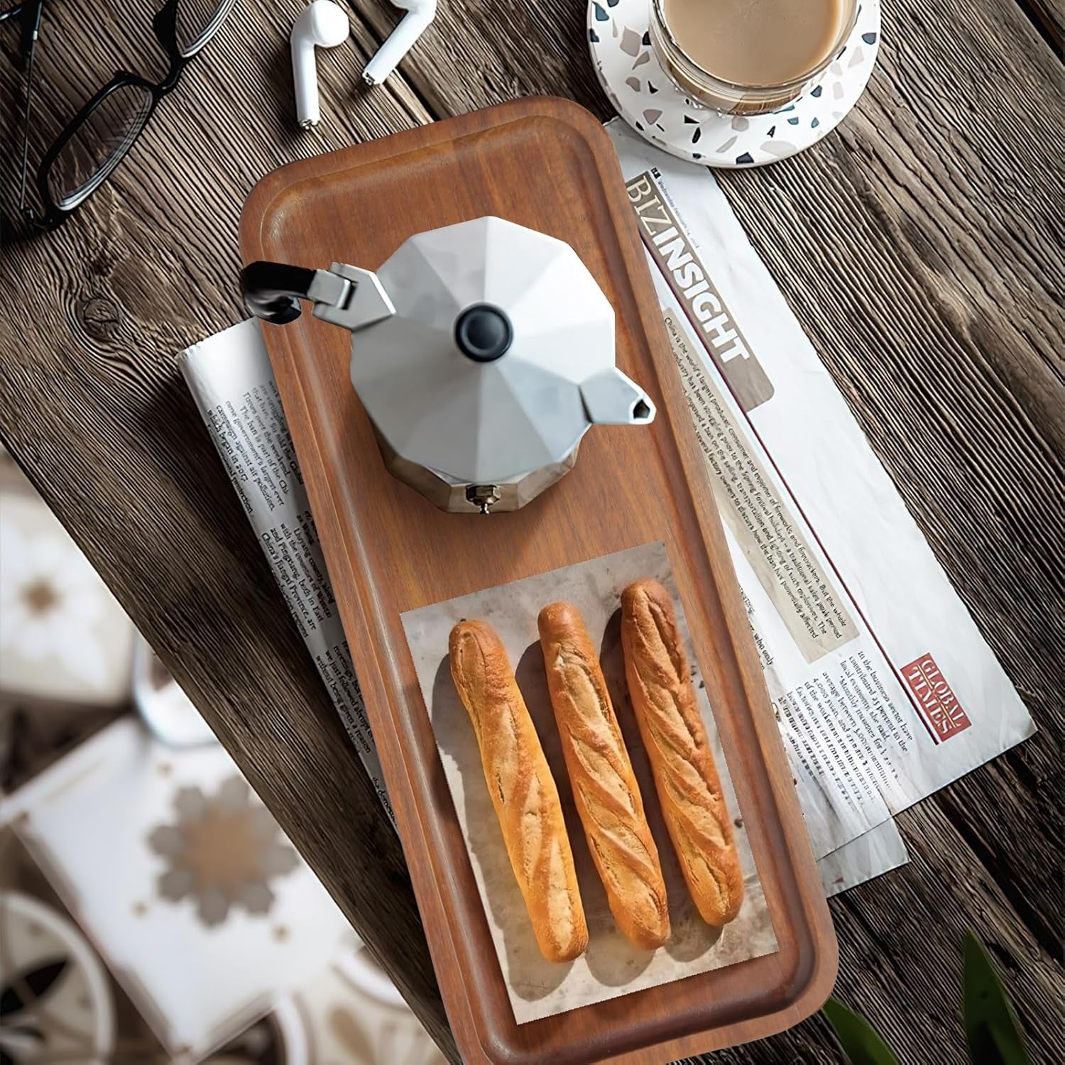 Acacia Wood Serving Platters and Trays - 14" X 5.5" Wooden Mini Charcuterie Boards, Small Cheese Board, Rectangle Wooden Tray for Kitchen Counter, Bathroom, Home Decor, Party (3, 14"X5.5")