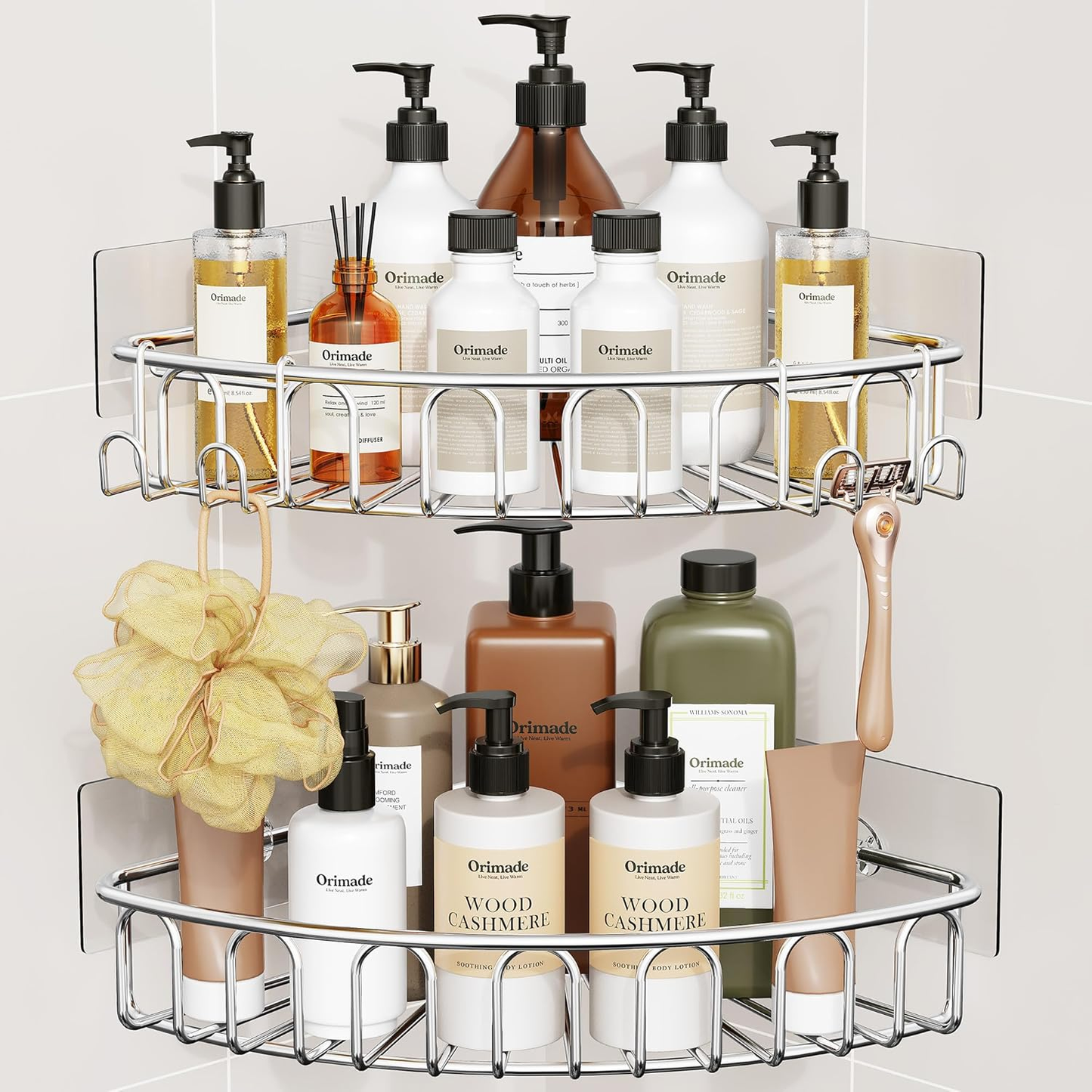 Corner Shower Caddy – 2 Pack – Adhesive – Stainless Steel – Silver
