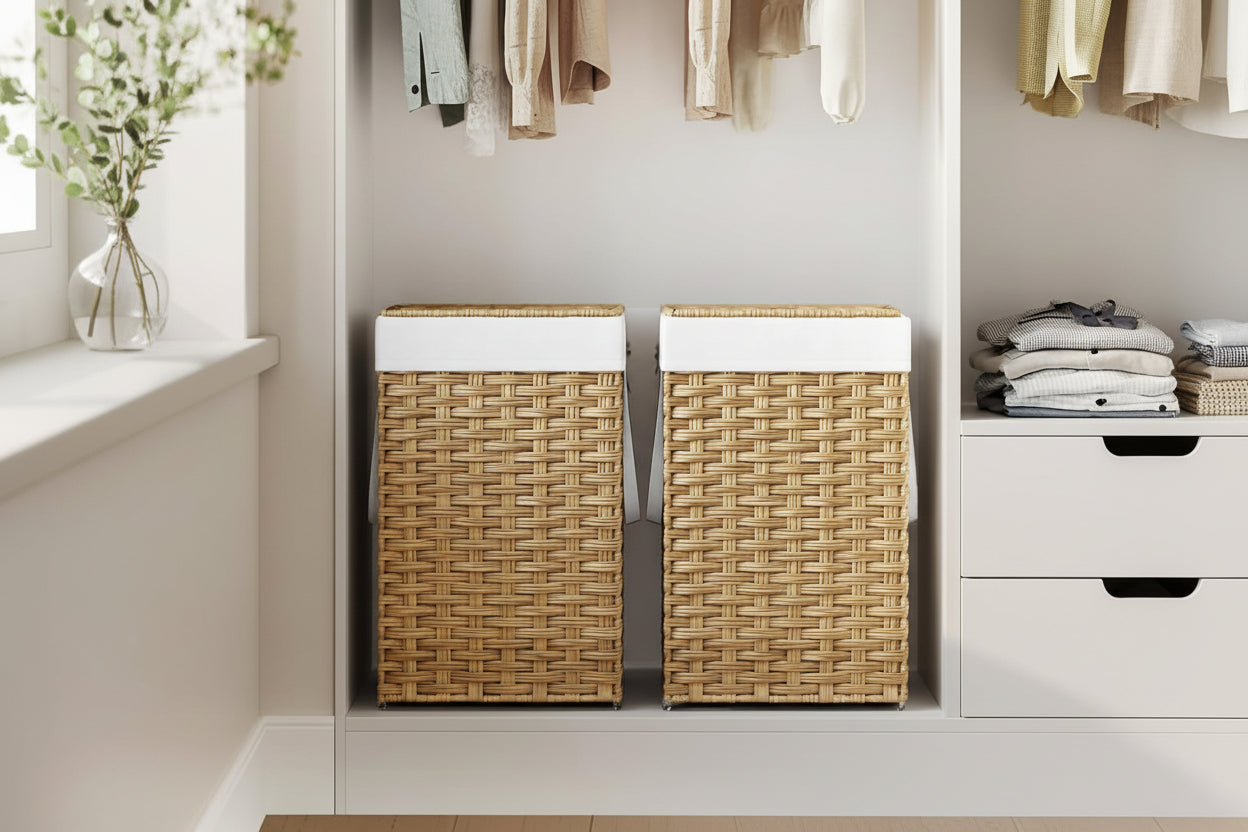 Laundry Hamper with Lid, 17.2 Gallon (65 L) Synthetic Rattan Clothes Laundry Basket with Lid and Handles, Foldable, Removable Liner, Goose Yellow ULCB165N01