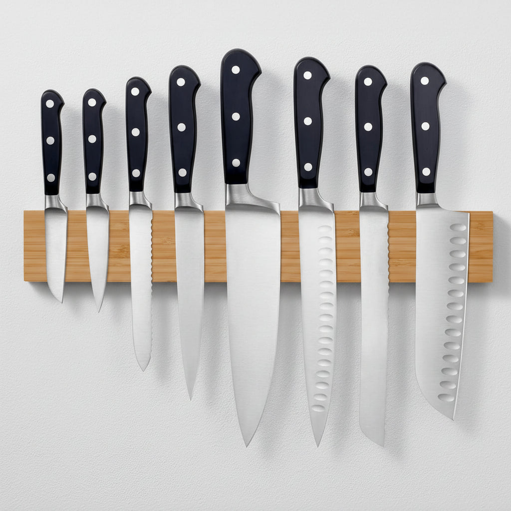 Magnetic Knife Holder for Wall, 16″ - Powerful Knife Magnetic Strip for Knives, Utensils and Tools - Not Compatible with Refrigerators - 100% Solid Bamboo
