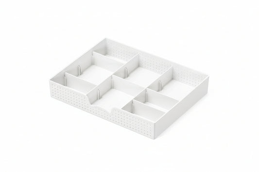 Drawer Organizer Tray with 9 Adjustable Compartments, White