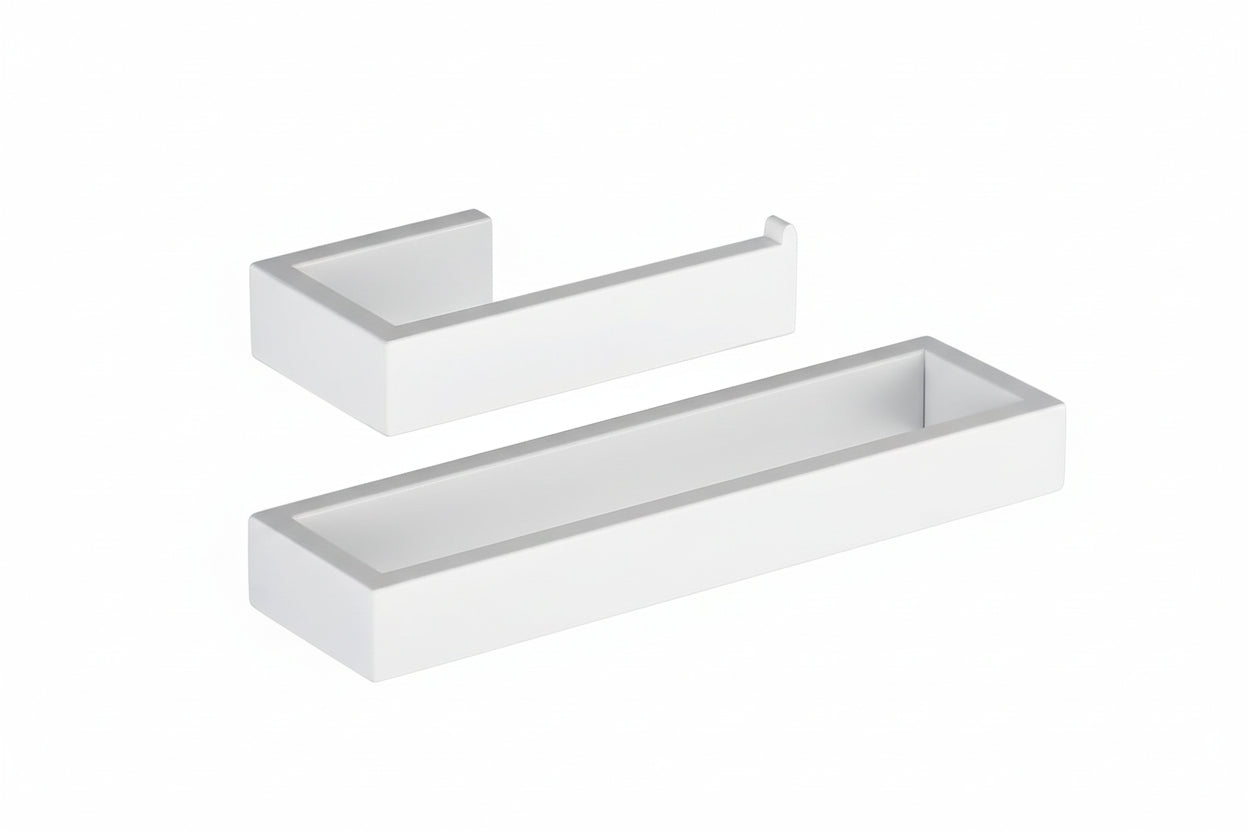 Bathroom 2-Piece Accessory Set SUS 304 Stainless Steel Toilet Paper Holder Towel Ring Wall Mount, White