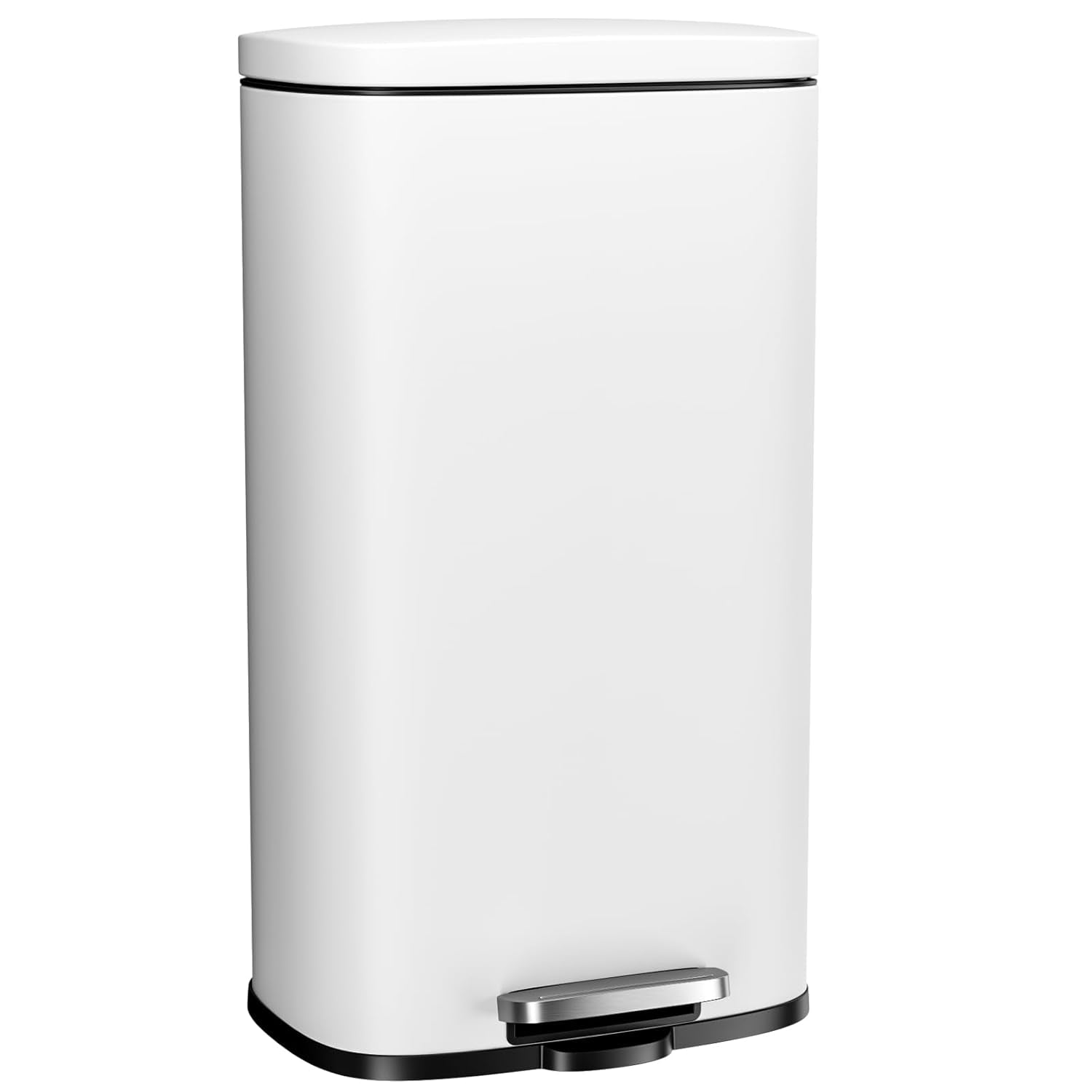 8 Gallon Step Trash Can, Stainless Steel Garbage Bin, Soft-Close Rubbish Bin with Removable Plastic Inner Bucket, Fingerprint-Proof, Lid Dustbin, Suit for Kitchen Home (White, 30L)