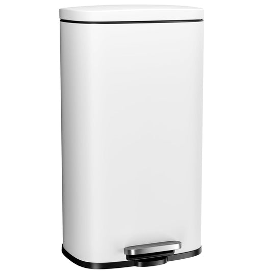 8 Gallon Step Trash Can, Stainless Steel Garbage Bin, Soft-Close Rubbish Bin with Removable Plastic Inner Bucket, Fingerprint-Proof, Lid Dustbin, Suit for Kitchen Home (White, 30L)