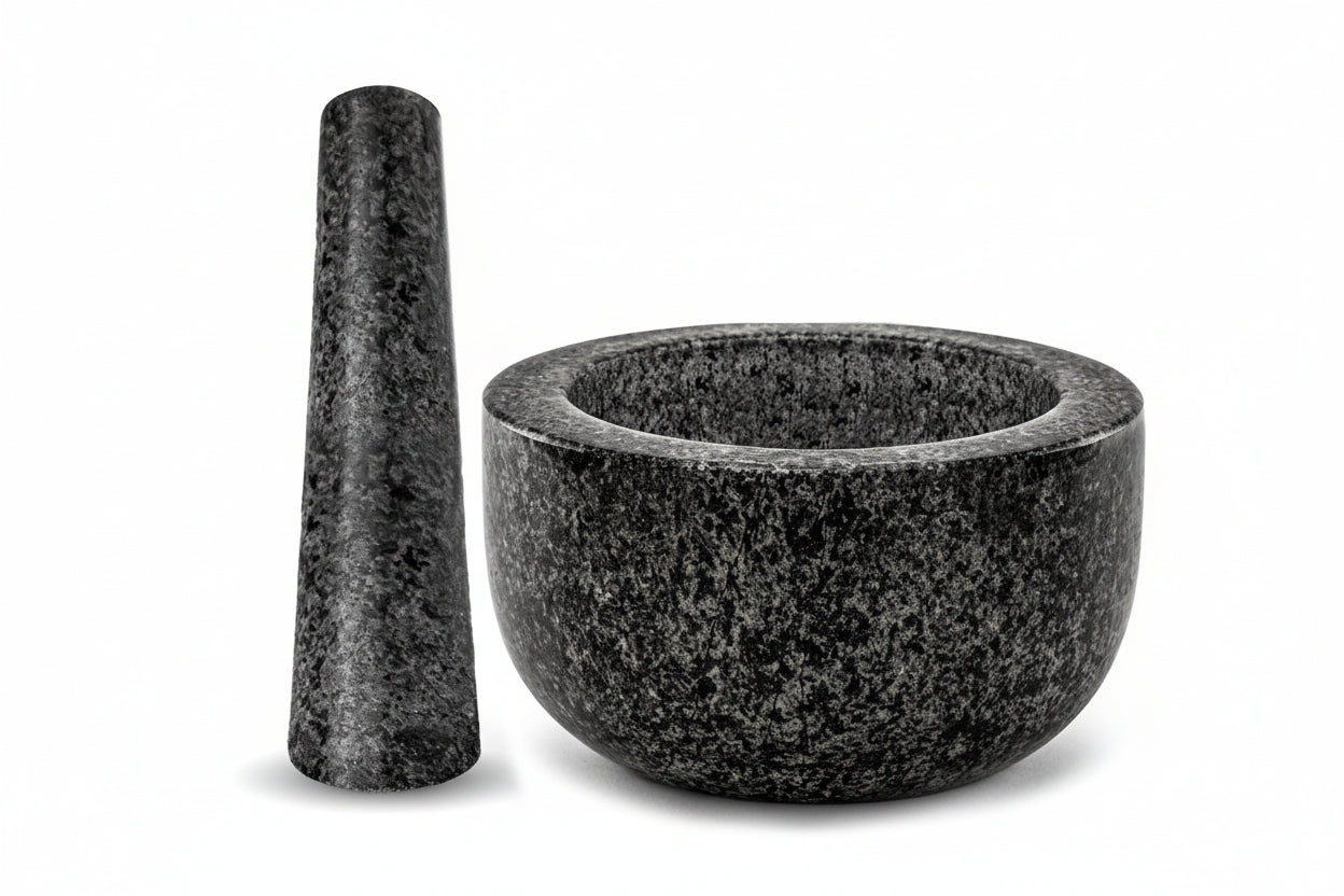 Heavy Duty Large 2 Cup Mortar and Pestle Set,100% Granite, Non Slip Base, Make Fresh Guacamole, Salsa, Pesto, Stone Grinder Bowl, Herb Crusher, Spice Grinder, 6.3 Inch Size, Black