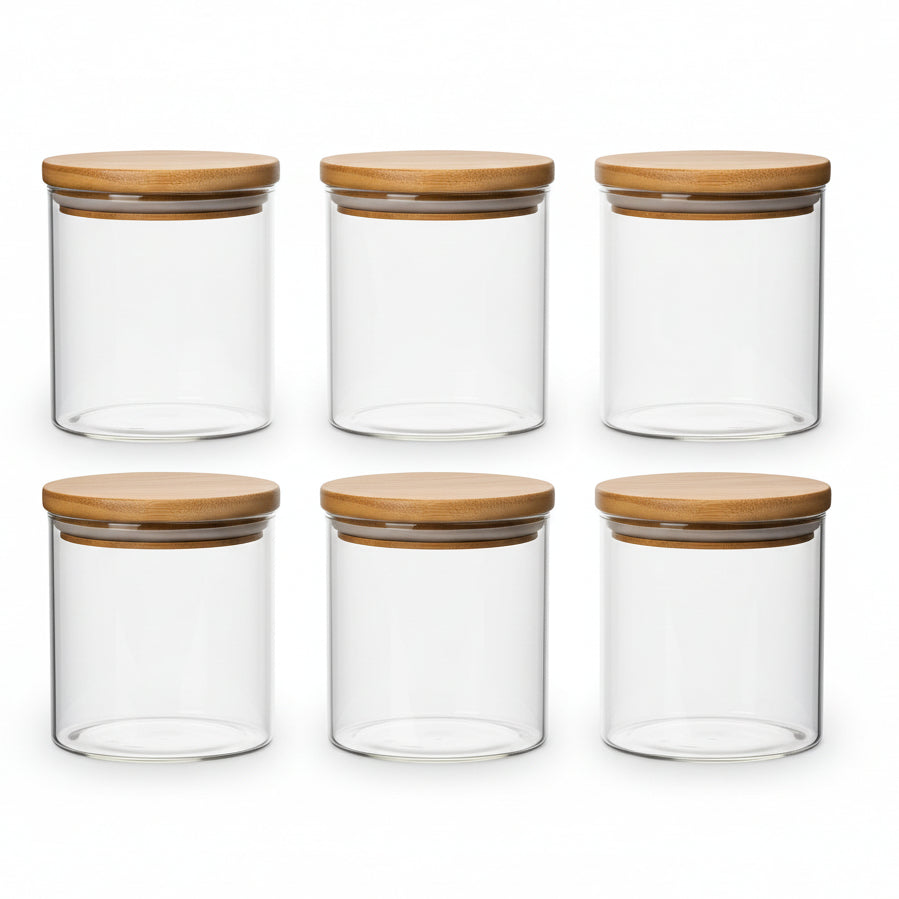 1 Qt Glass Storage Containers with Lids, Glass Jars with Lids, Clear Food Storage Jar, round Canister Set of 6, Pantry Organizers for Cookie Pasta Flour Rice Tea Coffee Bean