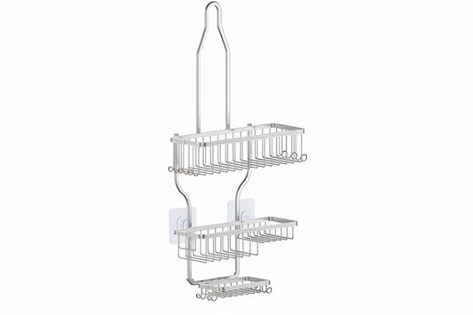Shower Caddy Hanging - Never Rust Shower Organizer - Aluminum over the Head Caddy with 10 Hooks for Razor/Sponge - Rack with Soap Basket - Silver