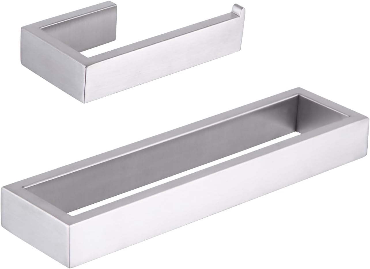 Bathroom 2-Piece Accessory Set SUS 304 Stainless Steel Toilet Paper Holder Towel Ring Wall Mount, White