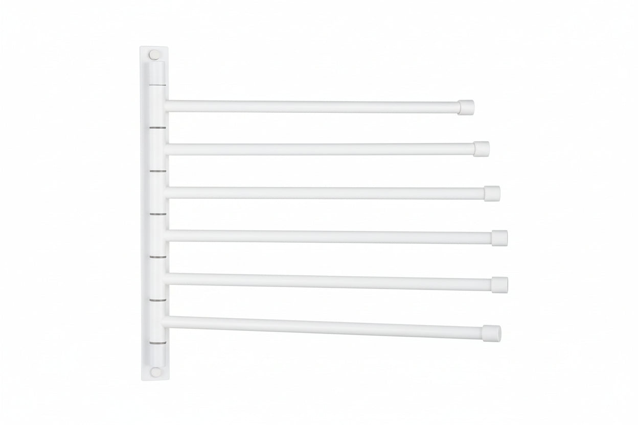Bathroom 6 Arms Swing Arm Towel Bars Wall Mount Bath Towel Rack Hanger Stainless Steel Towel Holder Organizer, White