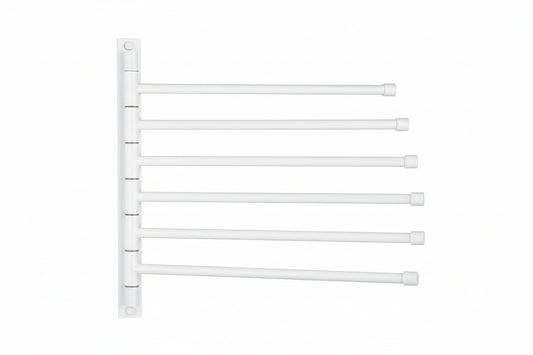 Bathroom 6 Arms Swing Arm Towel Bars Wall Mount Bath Towel Rack Hanger Stainless Steel Towel Holder Organizer, White